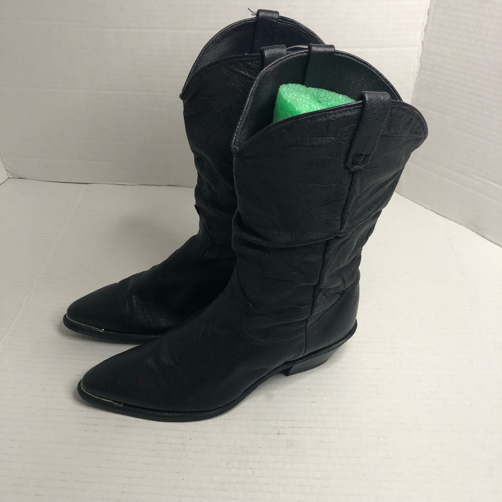 Dingo Cowboy Boots Womens 7 Vintage Leather Slouch Western Distress Black USA
